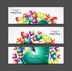 Love Valentine's Day hearts colorful three header vector illustration