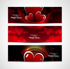 Set of shiny bright colorful hearts banners and header vector