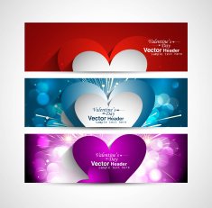 Valentine's Day Set of stylish colorful three header heart vector