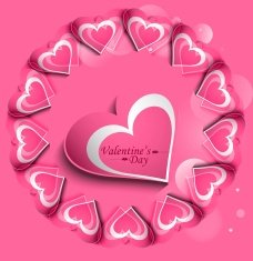 Pink Valentines day hearts circle love card vector