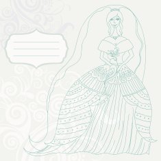Vintage wedding card with bride N2