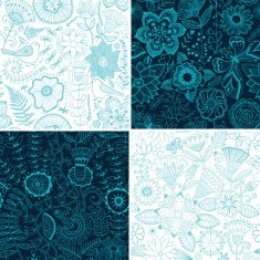 Set of four floral patterns (seamlessly tiling)