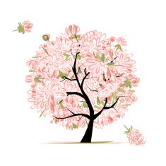 Pink floral tree sketch for your design