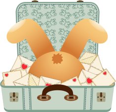 Teddy bear upside down in the love letter suitcase