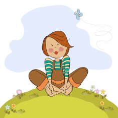 romantic girl sitting barefoot in the grass N18