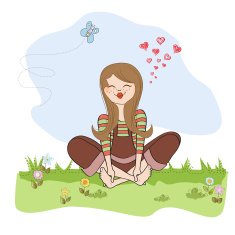 romantic girl sitting barefoot in the grass N19