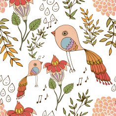 Seamless pattern with bird and flowers