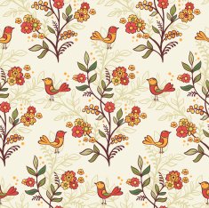 Romantic floral background with flowers and birds N2