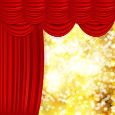 Holiday background with red satin and blurred lights N2