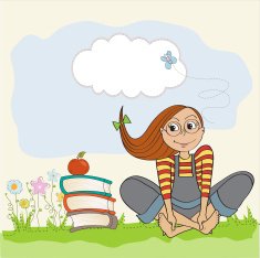 studious girl sitting barefoot in the grasss