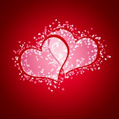 two joint hearts against red backround