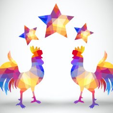 Abstract rooster of geometric shapes with stars N2