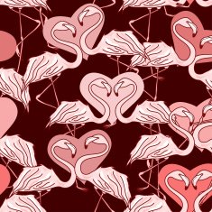 Seamless pattern of flamingos and hearts