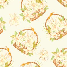 Seamless pattern with basket of blooming lilies