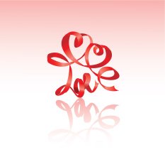 Valentine`s Day card with hearts and word LOVE