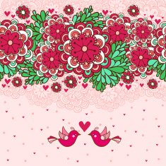 Floral romantic background with birds in love