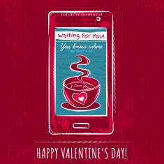 red valentine card with smart phone vector N2