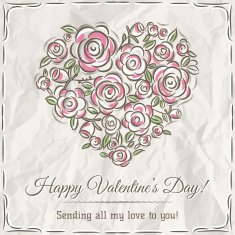 valentine card with heart of flowers and wishes text N2