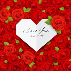 Happy Valentine's day origami paper heart on red rose background