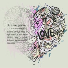Valentine card template with dodle graphic colorful heart and paint N2