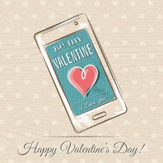 valentine card with smart phone and red heart vector
