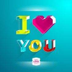 Valentine's day cards i love you Color letter in isometric