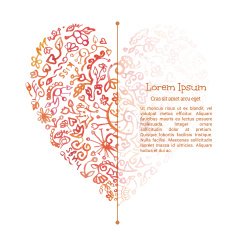 Watercolor doodle isolated heart Valenine's card template N2