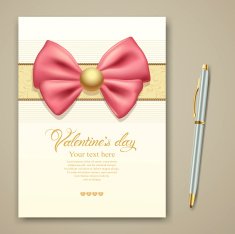 Valentine's greeting card pink ribbon and pen