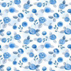 Seamless pattern with blue roses and some floral elements