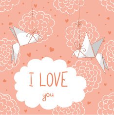 Birds of origami with a cloud - love card (vector)