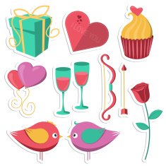 Saint Valentine's Day objects set