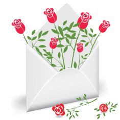 Open envelope with flower rose Love mail