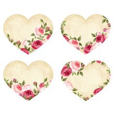 Valentine's day parchment hearts with roses Vector eps-10