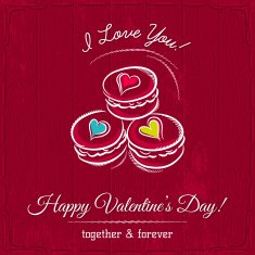 red valentine card with macaroni and wishes text vector