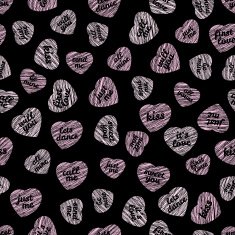 'First love just you' Seamless pattern with hearts and typography