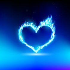human heart with a blue light