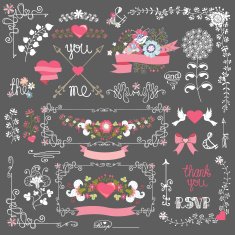 Holiday love template set Floral decor border arrow