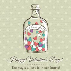 valentine card jar filled with hearts and wishes text