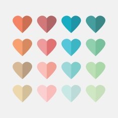 colorful flat hearts icons set on off white background