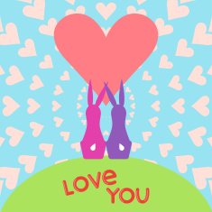 cartoon rabbits couple and heart for valentines day or wedding