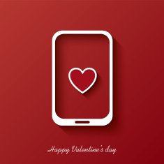 Valentine's day card with modern smartphone concept on red