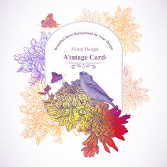 Floral Greeting Card with Birds N3
