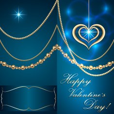 Vector Saint Valentine turquoise invitation card with hearts and golden