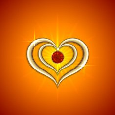 Vector abstract bright red background with golden hearts and gemstone