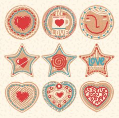Set of valentine decorated vector cookies