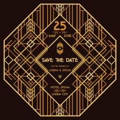 Wedding Invitation Card - Art Deco Vintage Style N5