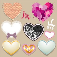 Set of paper lace metall hearts Elements for Valentine`s Day