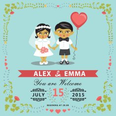 Wedding invitation with asian baby Bride groom floral frame eps N2