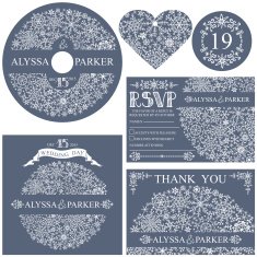 Winter wedding template set Snowflakes circle
