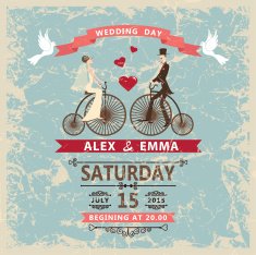 Retro wedding invitation Bride groom decor elements N2